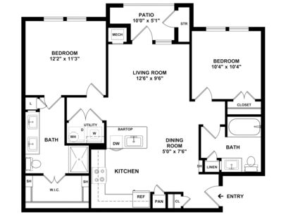 B1: Beds - 2: Baths - 2: SqFt Range - 985 to 985