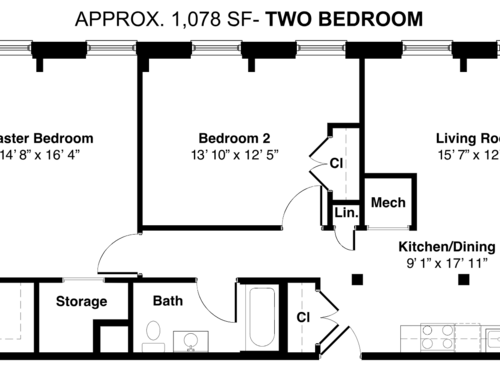 Two Bedroom: Beds - 2: Baths - 1: SqFt Range - 1078 to