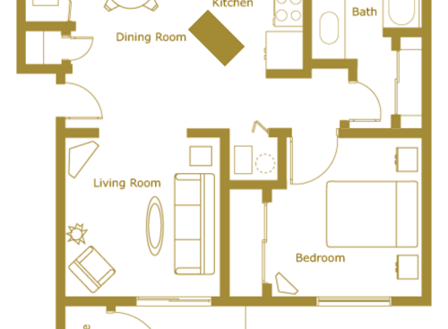 1.1b: Beds - 1: Baths - 1: SqFt Range - 741 to 741