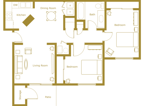 2.1b: Beds - 2: Baths - 1: SqFt Range - 833 to 833
