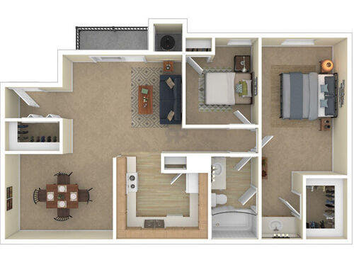 Two Bedroom: Beds - 2: Baths - 1: SqFt Range - 915 to 915