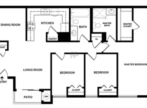 Three Bedroom: Beds - 3: Baths - 1.5: SqFt Range - 1119 to 1119