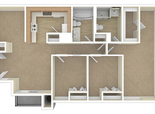 Three Bedroom: Beds - 3: Baths - 1.5: SqFt Range - 1119 to 1119