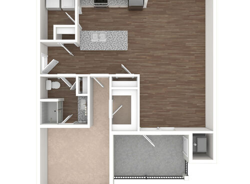 1 Bedroom, 1 Bath, Balcony - 3D unfurnished with white cabinets
