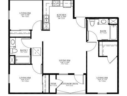 Three Bedrooms: Beds - 3: Baths - 2: SqFt Range - 965 to 965