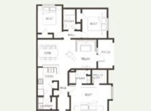 Three Bedroom, Two Bathroom: Beds - 3: Baths - 2: SqFt Range - 1227 to 1227