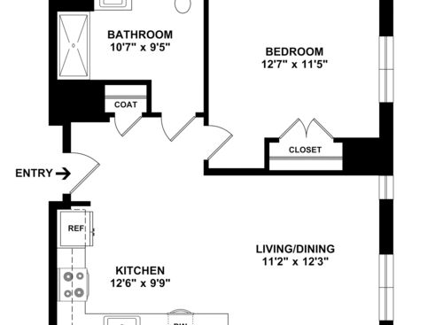 One Bedroom One Bathroom : Beds - 1: Baths - 1: SqFt Range - 594 to 594