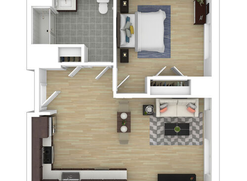 One Bedroom One Bathroom : Beds - 1: Baths - 1: SqFt Range - 594 to 1082