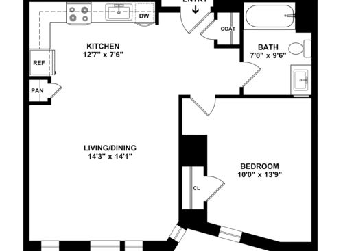 One Bedroom One Bathroom : Beds - 1: Baths - 1: SqFt Range - 594 to 1082