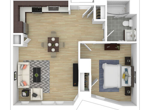 One Bedroom One Bathroom : Beds - 1: Baths - 1: SqFt Range - 594 to 1082