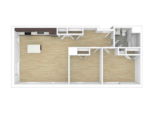 Two Bedroom One Bathroom : Beds - 2: Baths - 1: SqFt Range - 822 to 822