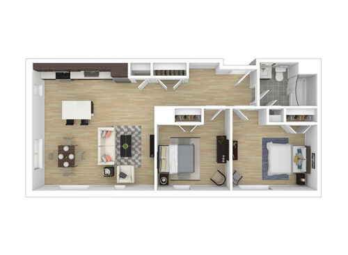 Two Bedroom One Bathroom : Beds - 2: Baths - 1: SqFt Range - 822 to 822