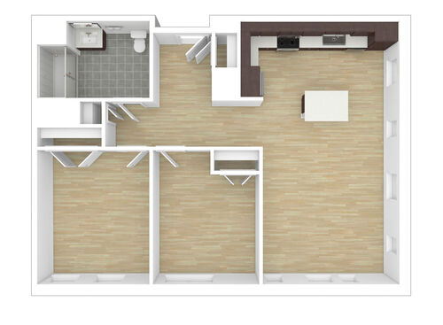 Two Bedroom One Bathroom : Beds - 2: Baths - 1: SqFt Range - 822 to 822
