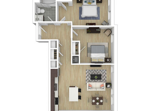Two Bedroom One Bathroom : Beds - 2: Baths - 1: SqFt Range - 822 to 822