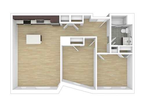 Two Bedroom One Bathroom : Beds - 2: Baths - 1: SqFt Range - 822 to 822