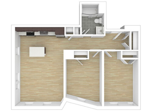 Two Bedroom One Bathroom : Beds - 2: Baths - 1: SqFt Range - 822 to 822