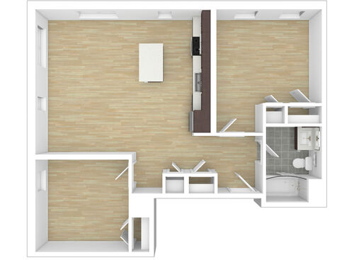 Two Bedroom One Bathroom : Beds - 2: Baths - 1: SqFt Range - 822 to 822