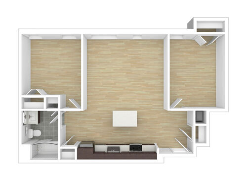 Two Bedroom One Bathroom : Beds - 2: Baths - 1: SqFt Range - 822 to 822