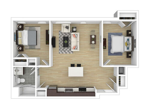 Two Bedroom One Bathroom : Beds - 2: Baths - 1: SqFt Range - 822 to 822