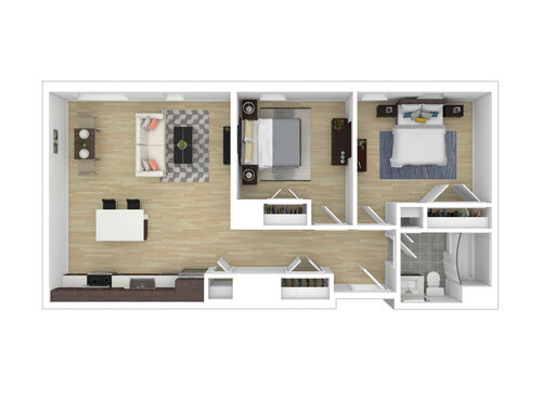 Two Bedroom One Bathroom : Beds - 2: Baths - 1: SqFt Range - 822 to 822