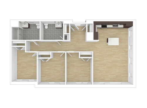 Three Bedroom One and Half Bathrooms : Beds - 3: Baths - 1.5: SqFt Range - 1082 to 1082
