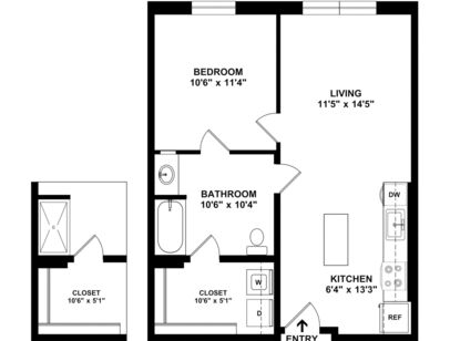 One Bedroom / One Bathroom: Beds - 1: Baths - 1: SqFt Range - 656 to