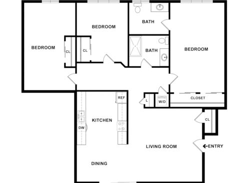 The Reserve at Walnut Creek 3x1.5 Floor Plan