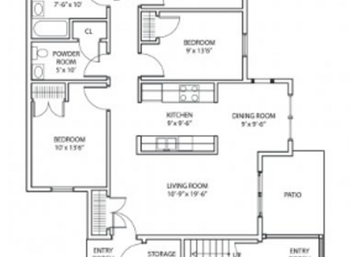 Three Bedroom: Beds - 3: Baths - 1.5: SqFt Range - 1020 to