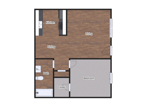 The Ayers: Beds - 1: Baths - 1: SqFt Range - 524 to 524
