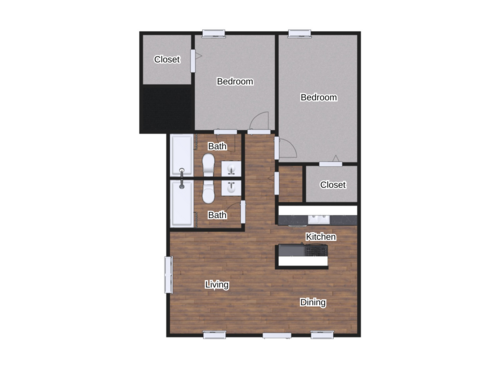 The Bleu: Beds - 2: Baths - 2: SqFt Range - 1004 to 1004