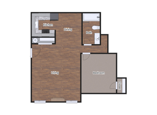 The Alder: Beds - 1: Baths - 1: SqFt Range - 744 to 800