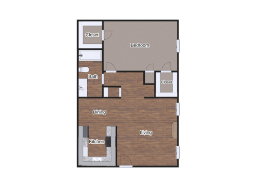 The Ashland: Beds - 1: Baths - 1: SqFt Range - 740 to 740