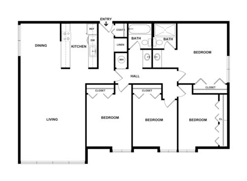 Four Bedroom: Beds - 4: Baths - 2: SqFt Range - 1343 to