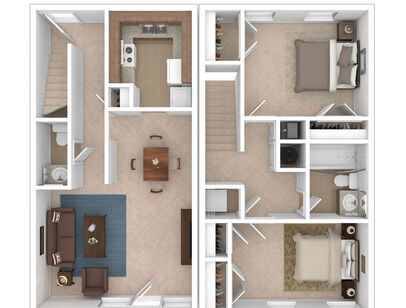 The Pine: Beds - 2: Baths - 1.5: SqFt Range - 984 to