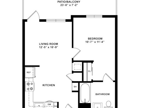 1 Bedroom 1 Bathroom: Beds - 1: Baths - 1: SqFt Range - 575 to