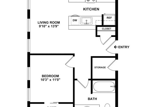 1 Bed 1 Bath A: Beds - 1: Baths - 1: SqFt Range - 617 to