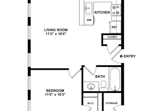 1 Bed 1 Bath B: Beds - 1: Baths - 1: SqFt Range - 630 to
