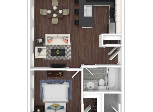 1 Bed 1 Bath B: Beds - 1: Baths - 1: SqFt Range - 630 to