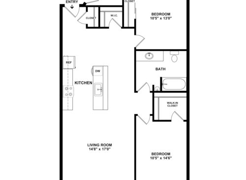 2 Bed 1 Bath A: Beds - 2: Baths - 1: SqFt Range - 789 to