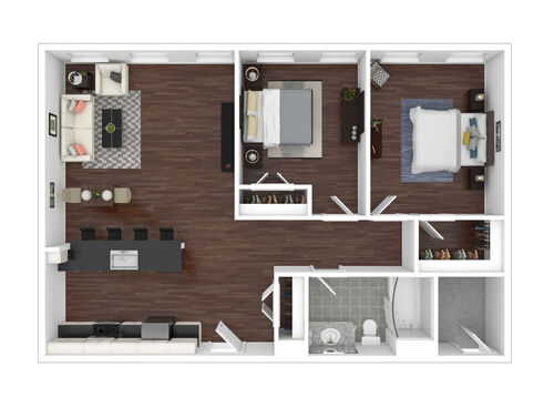 2 Bed 1 Bath B: Beds - 2: Baths - 1: SqFt Range - 802 to