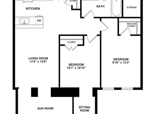 2 Bed 1 Bath C: Beds - 2: Baths - 1: SqFt Range - 963 to