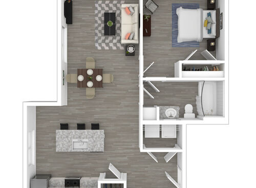 1 Bedroom: Beds - 1: Baths - 1: SqFt Range - 613 to 711