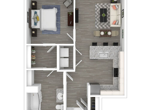 1 Bedroom: Beds - 1: Baths - 1: SqFt Range - 613 to 711