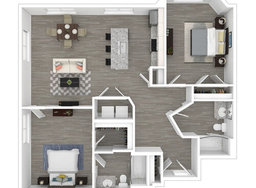 2 Bedroom: Beds - 2: Baths - 2: SqFt Range - 934 to 1059