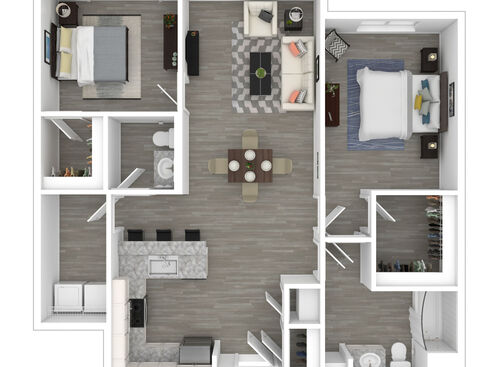 2 Bedroom: Beds - 2: Baths - 2: SqFt Range - 934 to 1059