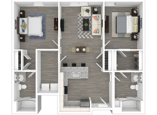 2 Bedroom: Beds - 2: Baths - 2: SqFt Range - 934 to 1059