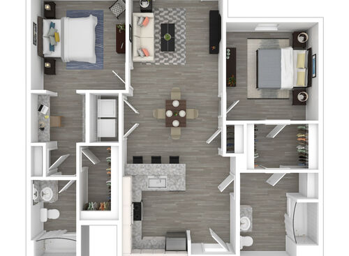 2 Bedroom: Beds - 2: Baths - 2: SqFt Range - 934 to 1059