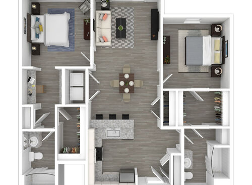 2 Bedroom: Beds - 2: Baths - 2: SqFt Range - 934 to 1059