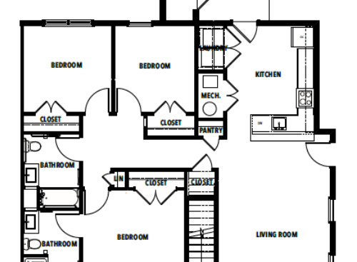 3 Bed 1 Bath - 2D Floorplan