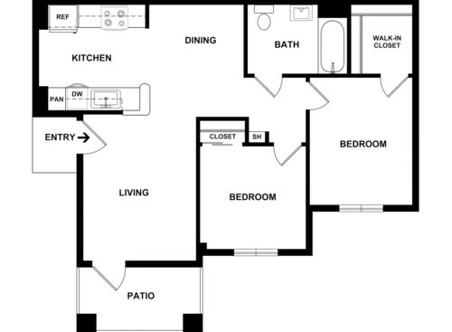 2 Bedroom / 1 Bath: Beds - 2: Baths - 1: SqFt Range - 797 to 797